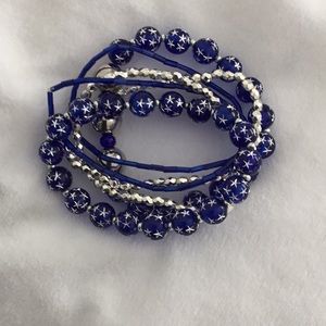 Blue and silver stretch bracelets